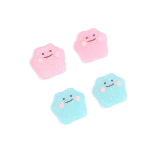 Legends Arceus Switch Accessories Collection: pastel pink, pastel blue smiling blob-like characters, kawaii cartoon style