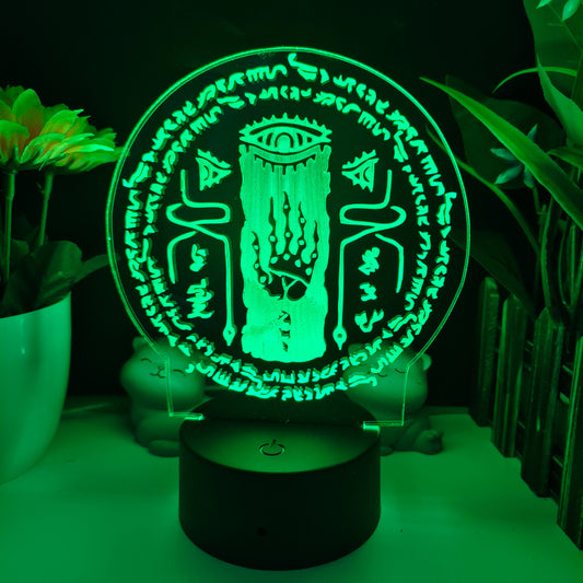 Tears of the Kingdom Night Light: neon green, black mystical eye and hands symbol, occult, graphic style